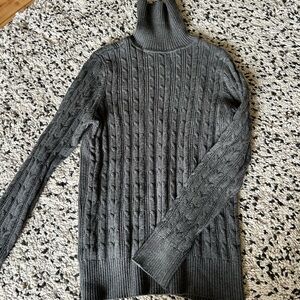 Dark Gray Cable Knit Turtleneck Sweater